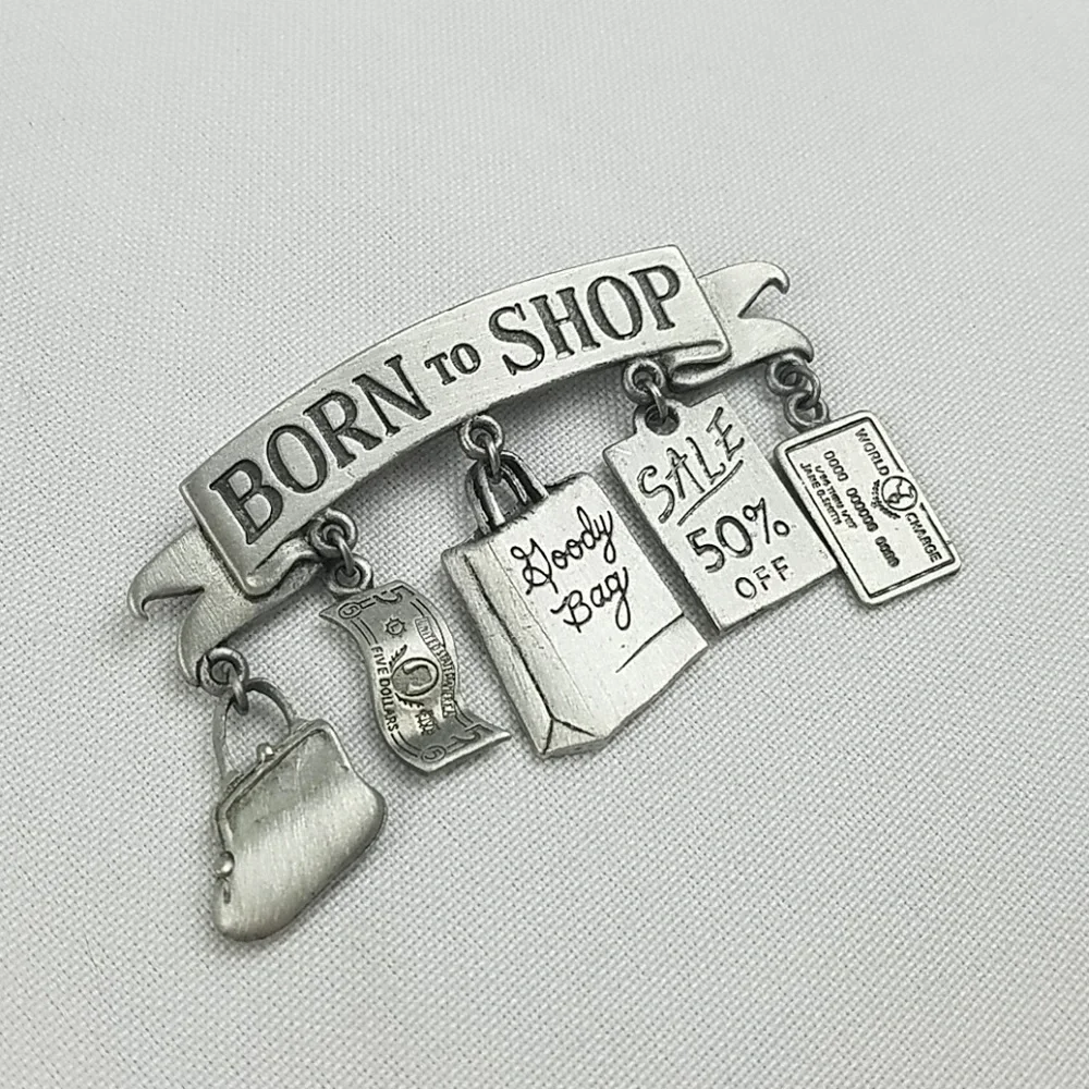 Vtg JJ Jonette‎ pin brooch pewter dangle charms